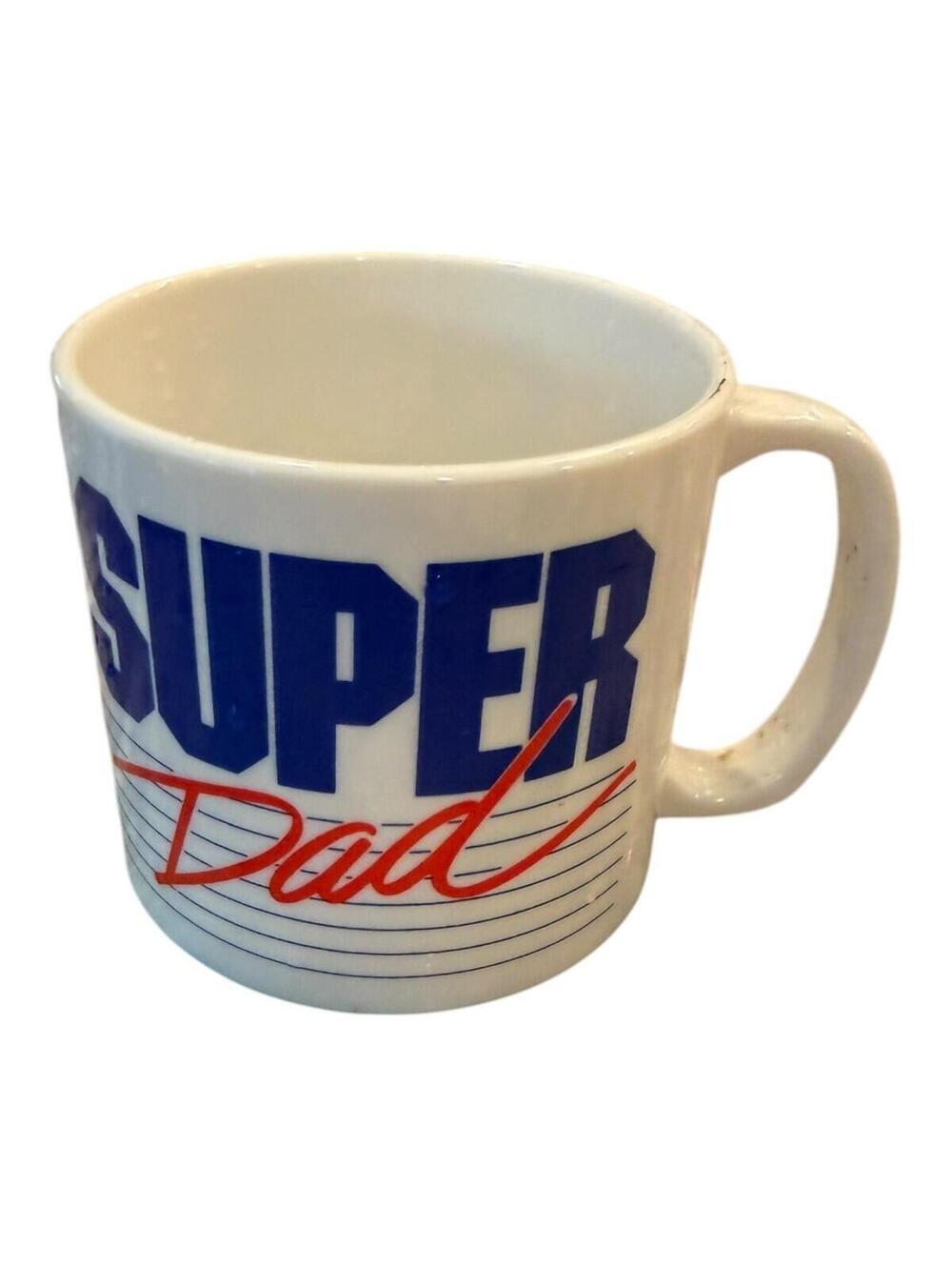 Vintage Super Dad White Blue Red Ceramic Coffee Mug